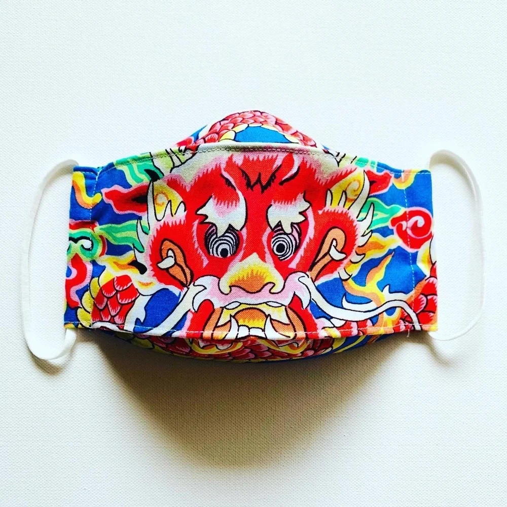 NEW Handmade Dragon Print 3D Face Mask in Blue
